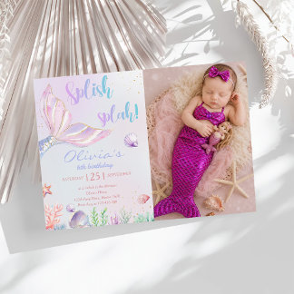 Invitation Fête de piscine sirène Party d'anniversaire d'été