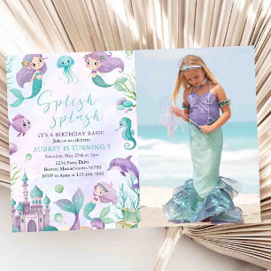 Invitation Fête de piscine sirène Photo d'anniversaire d'été