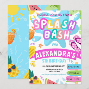Invitation Fête de piscine Splash Girl été rose Bashing parc 