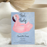 Invitation Fête de piscine tropicale flamand rose Sweet 16<br><div class="desc">Fête de piscine moderne avec un flotteur flamand rose illustration Sweet 16 sur un arrière - plan d'eau bleue modifiable,  la couleur peut être changée. Une invitation à la fête d'été amusante et cool</div>