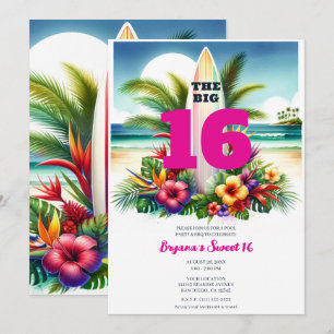 Invitation Fête de Piscine Tropicale Planches de Surf Douce 1