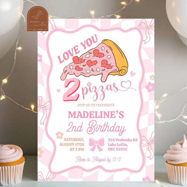 Invitation Fête de pizza amour pastel rétro pour deux (Créateur téléchargé)