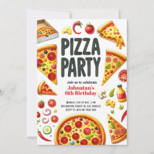 Invitation Fête de pizza aquarelle fête d'anniversaire