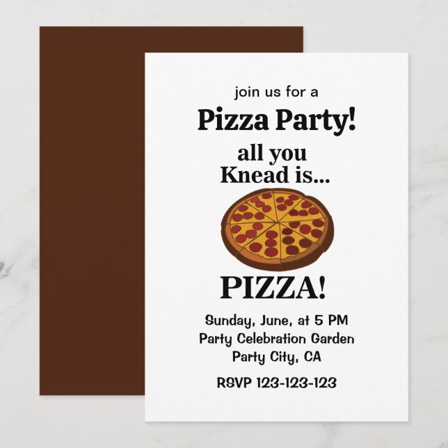 Invitation Fête de Pizza au Pepperoni  (Devant / Derrière)