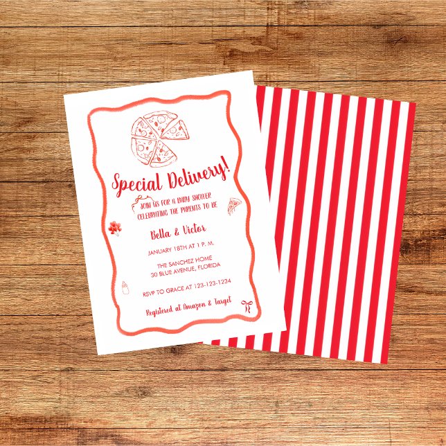 Invitation Fête de Pizza Spécialité Italienne Livraison Bébé  (Créateur téléchargé)
