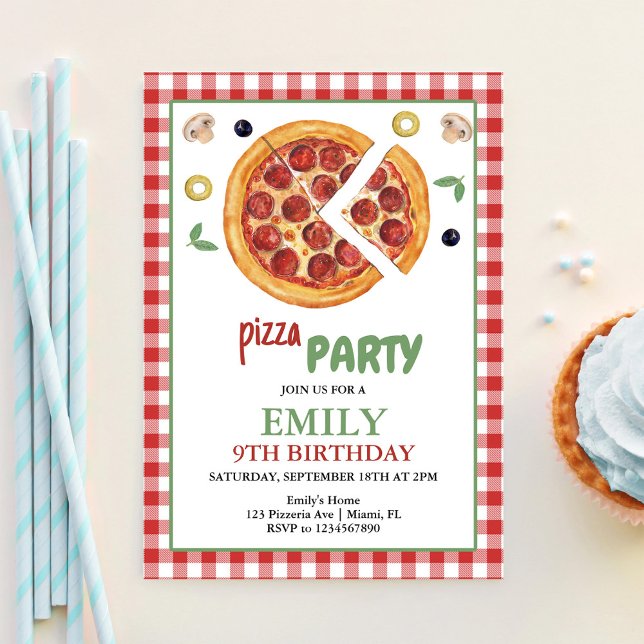 Invitation Fête de pizza, tranche de plaisir d'anniversaire (Créateur téléchargé)