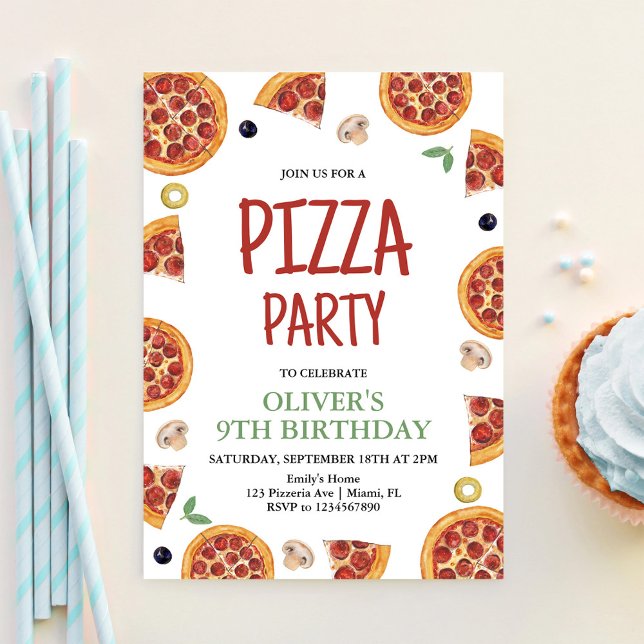 Invitation Fête de Pizza, Tranches de Fun Fête de Pizza d'ann (Créateur téléchargé)