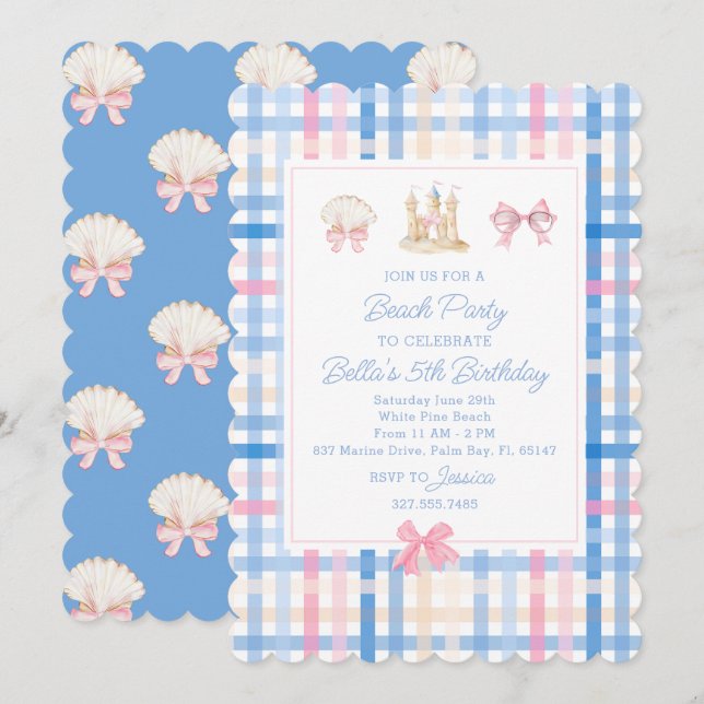 Invitation Fête de plage à l'aquarelle chic  (Devant / Derrière)
