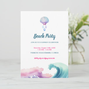 Invitation Fête de plage à l'aquarelle pastel