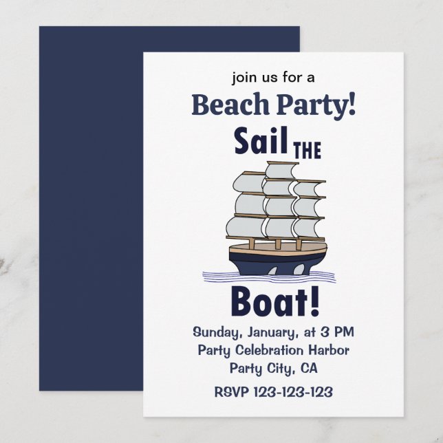 Invitation Fête de plage à voile (Devant / Derrière)