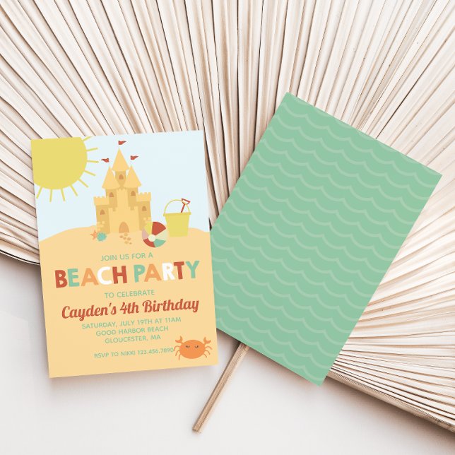 Invitation Fête de plage Château de sable d'été rétro Anniver (Créateur téléchargé)