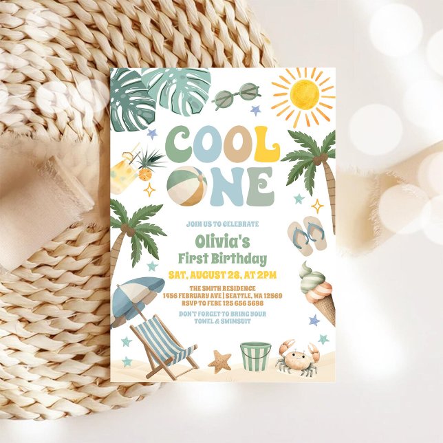 Invitation Fête de plage cool d'été pour un premier anniversa (Créateur téléchargé)