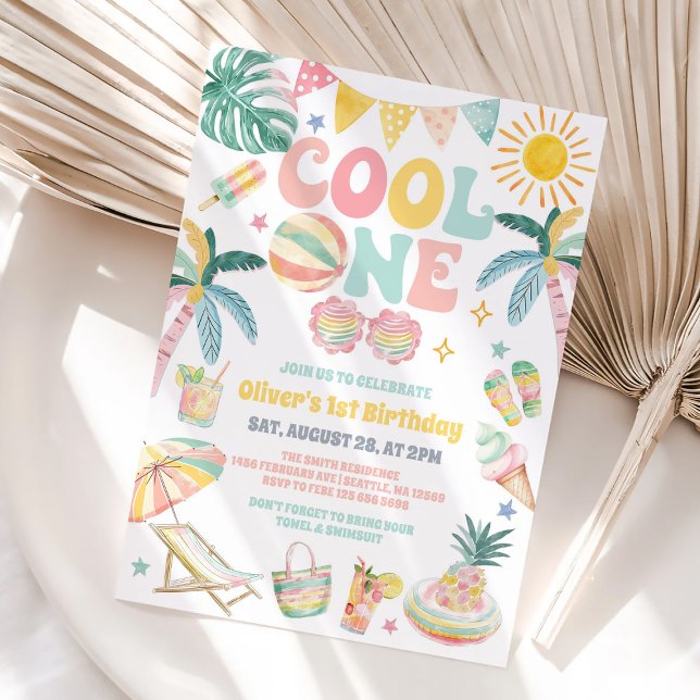Invitation Fête de plage Cool One Été 1er anniversaire  (Créateur téléchargé)
