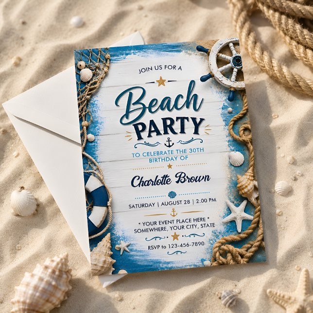 Invitation Fête de plage côtière 30e anniversaire (Créateur téléchargé)