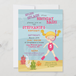 Invitation Fête de Plage de Fille de Snorkeling