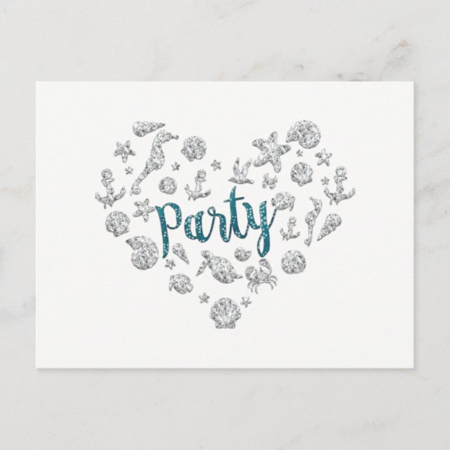 Invitation Fête de plage Diamants Teal Économisez  (Devant)