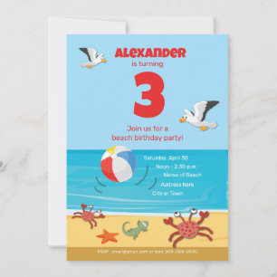 Invitation Fête de plage du 3ème anniversaire de l'enfant
