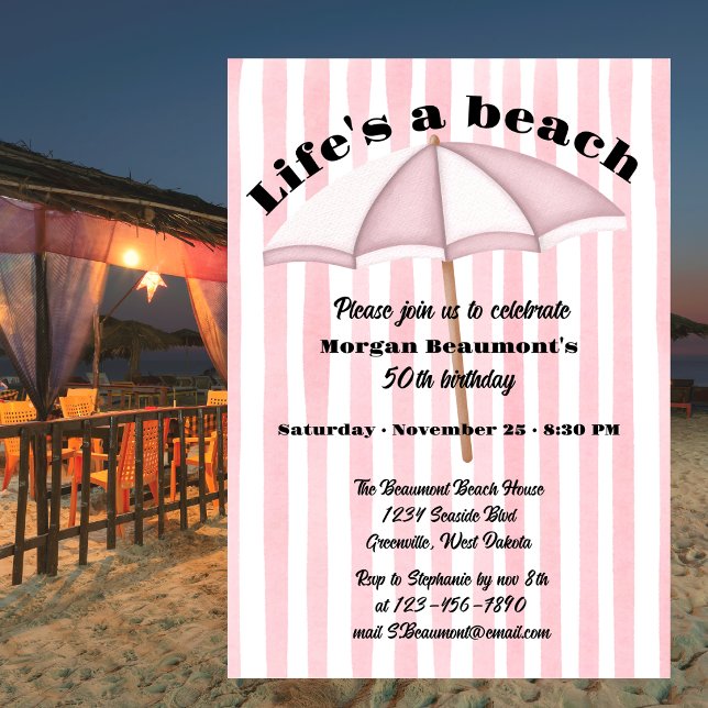 Invitation Fête de plage estivale moderne rayée 50e anniversa (Créateur téléchargé)
