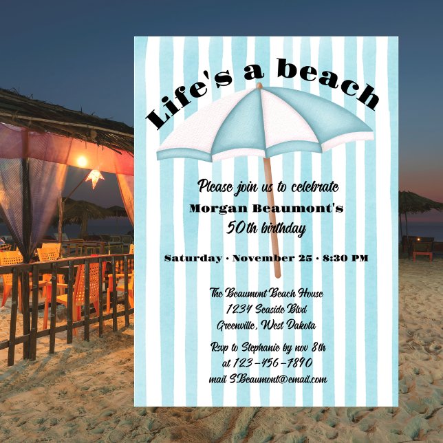 Invitation Fête de plage estivale moderne rayée 50e anniversa (Créateur téléchargé)