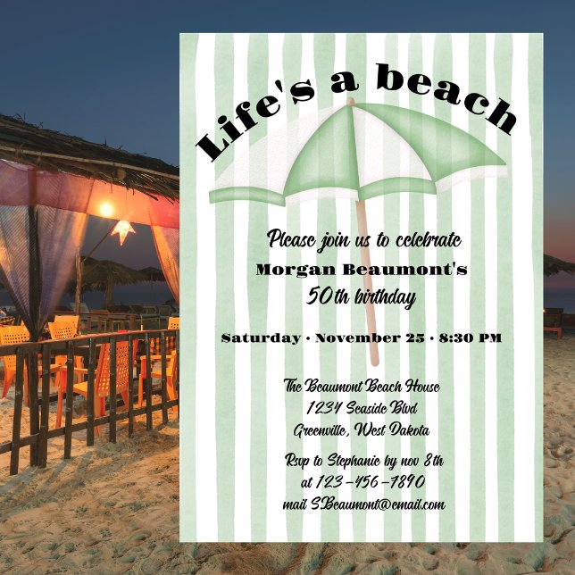 Invitation Fête de plage estivale moderne rayée 50e anniversa (Créateur téléchargé)