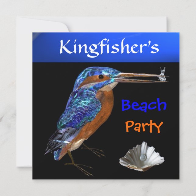 Invitation FÊTE DE PLAGE KINGFISHER, Bleu Noir (Devant)