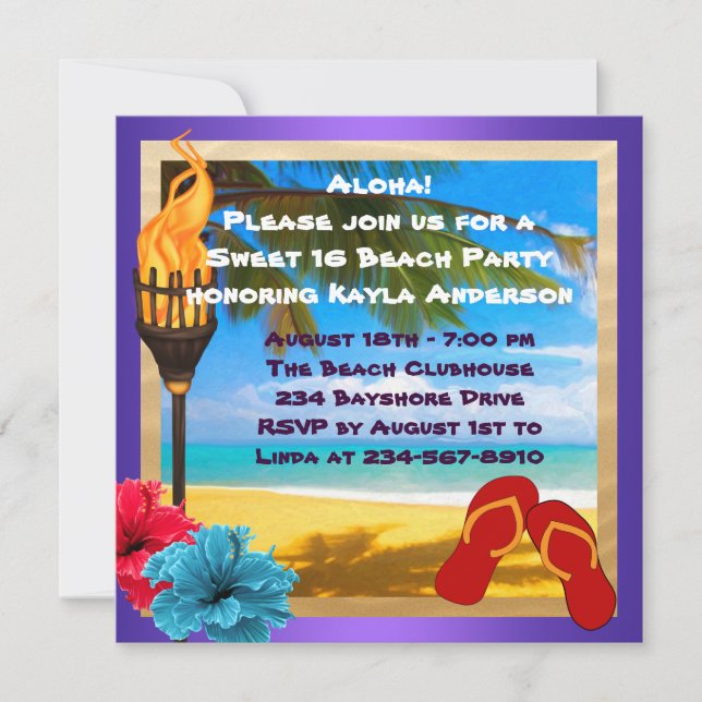 Invitation Fête de plage Luau pour les 16 ans (Devant)
