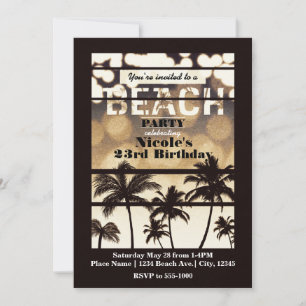 Invitation Fête de plage Palm Trees Tropical Golden Night Gla