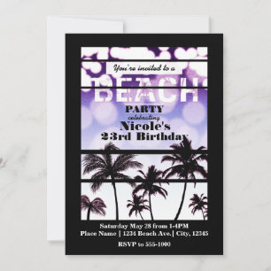 Invitation Fête de plage Palmiers Tropical Violet Glam