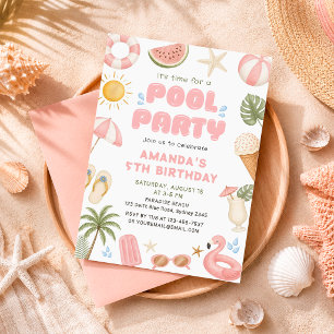Invitation Fête de plage Party d'été d'anniversaire à la pisc