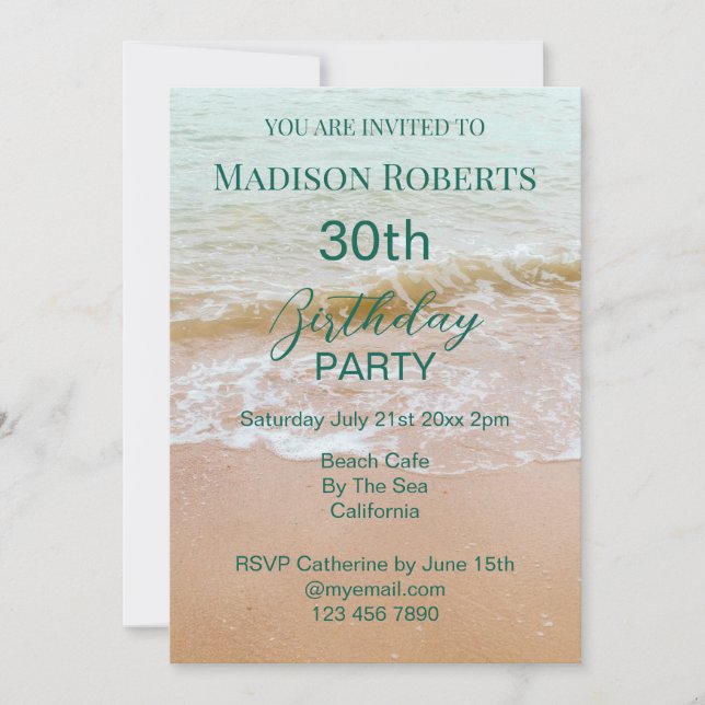 Invitation Fête de plage pour 30 ans  (Devant)