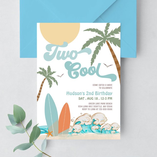 Invitation Fête de plage pour les 2 ans de deux garçons cool  (Créateur téléchargé)