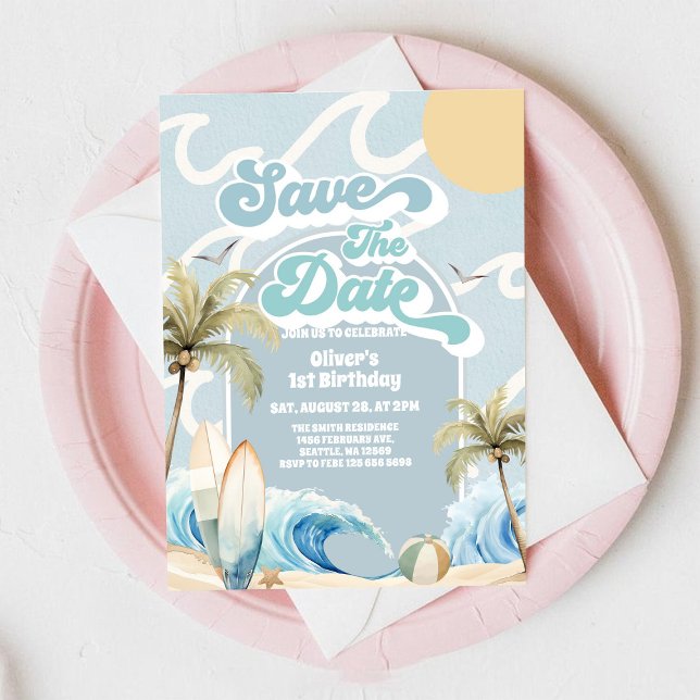 Invitation Fête de plage pour sauver la date d'anniversaire d (Créateur téléchargé)