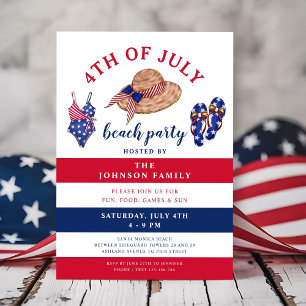Invitation Fête de plage rouge blanc et bleu 4 juillet