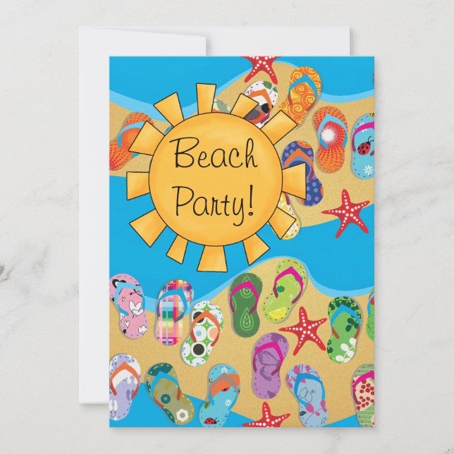 Invitation Fête de plage soleil et sandales (Devant)