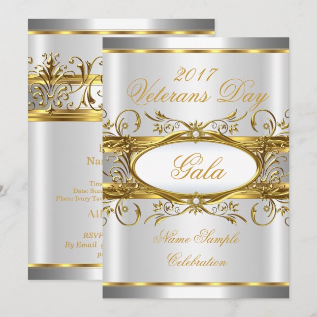 Invitation Fête de plaque Or Argent Blanc et Or (Devant / Derrière)