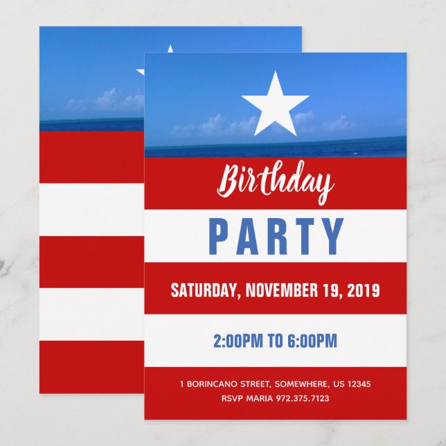 Invitation Fête de Porto Rico (Devant / Derrière)