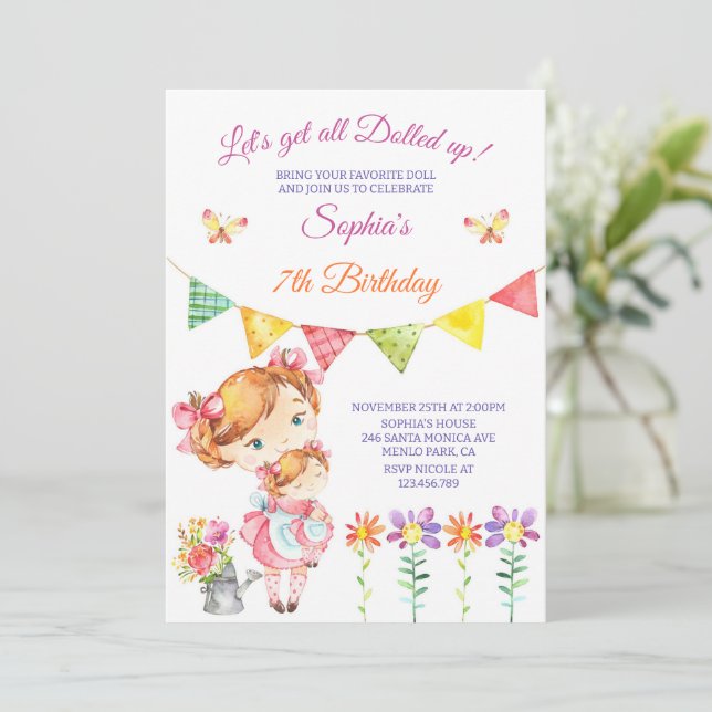 Invitation Fête de poupée bébé Anniversaire Quel que soit l'â (Debout devant)