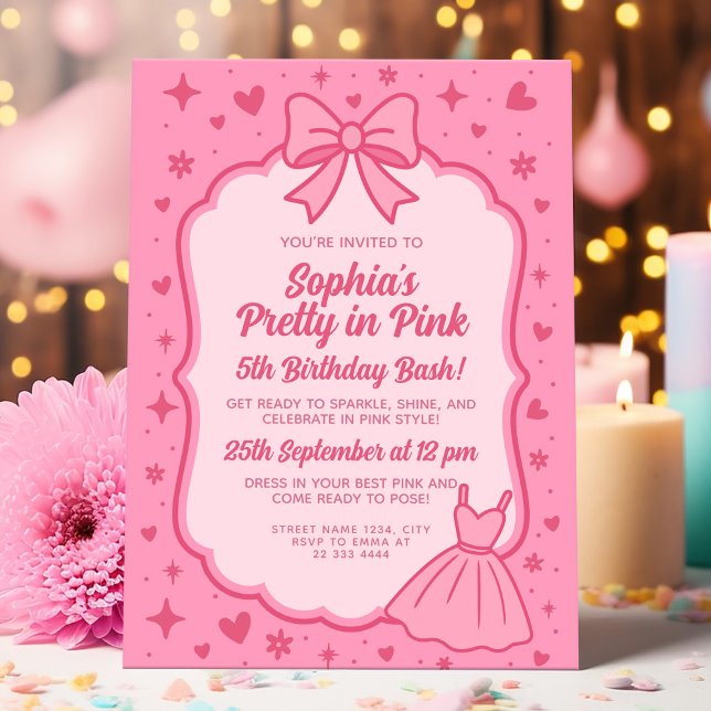 Invitation Fête de poupée mode rose glamour pour filles (Créateur téléchargé)