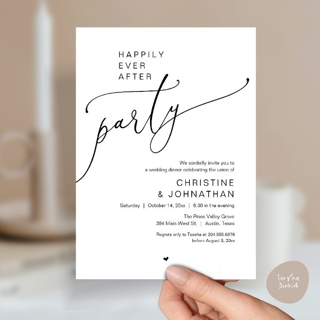 Invitation "Fête de « Pour toujours heureux »" Dîner de maria ("Happily Ever After Party" Modern Wedding Dinner reception Invitation card in black white)