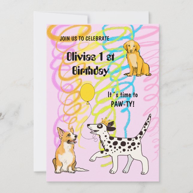 Invitation Fête de premier anniversaire avec DOGGY AMIS Invit (Devant)