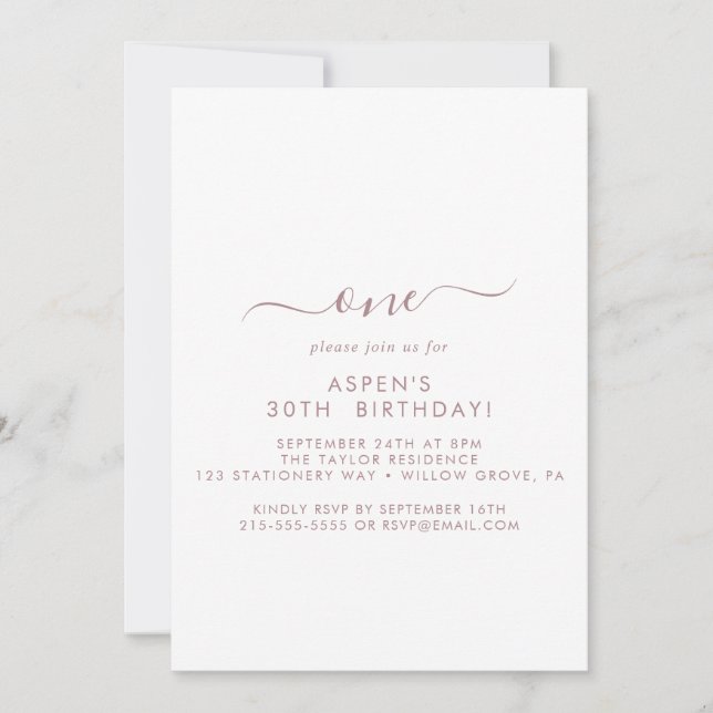 Invitation Fête de premier anniversaire avec écriture moderne (Devant)