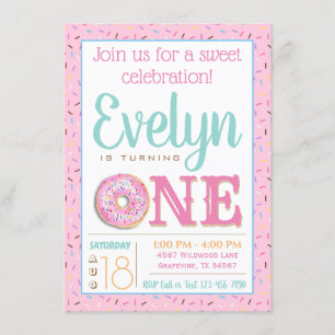 Invitation Fête de premier anniversaire avec un donut mignon
