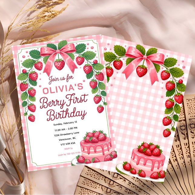 Invitation Fête de premier anniversaire Berry Cute (Créateur téléchargé)