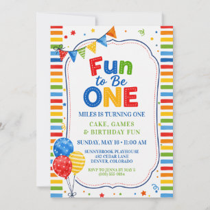 Invitation Fête de premier anniversaire colorée pour garçon