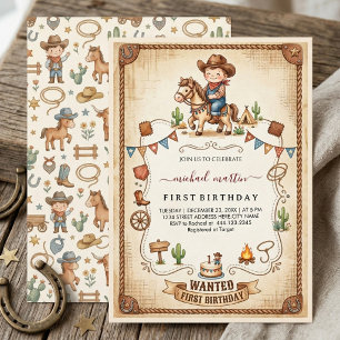 Invitation Fête de premier anniversaire de cow-boy vintage oc