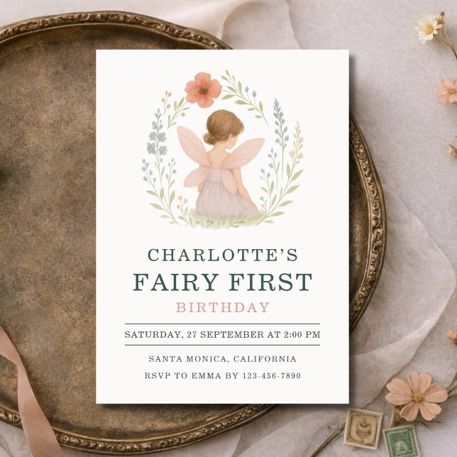 Invitation Fête de premier anniversaire de fée enchantée (Créateur téléchargé)
