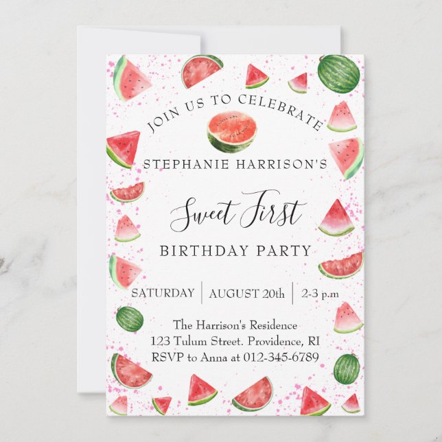 Invitation Fête de premier anniversaire de fille douce avec p (Devant)