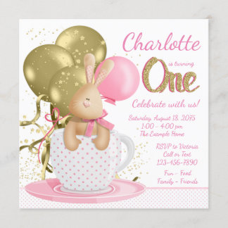 Invitation Fête de premier anniversaire de fille Rose et Or F