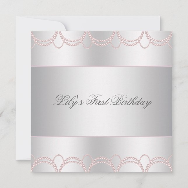 Invitation Fête de premier anniversaire des filles Perle Rose (Devant)