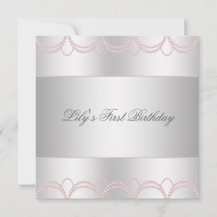 Invitation Fête de premier anniversaire des filles Perle Rose